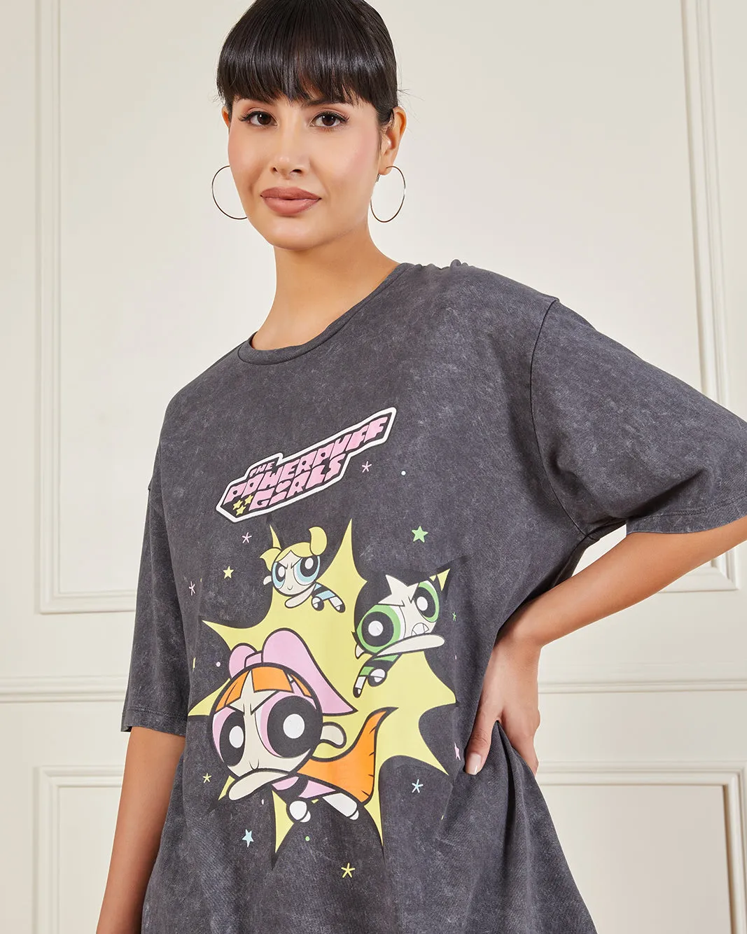 Women Charcoal Powerpuff Girls Oversized T-Shirt sold by Redtag product image thumbnail 4