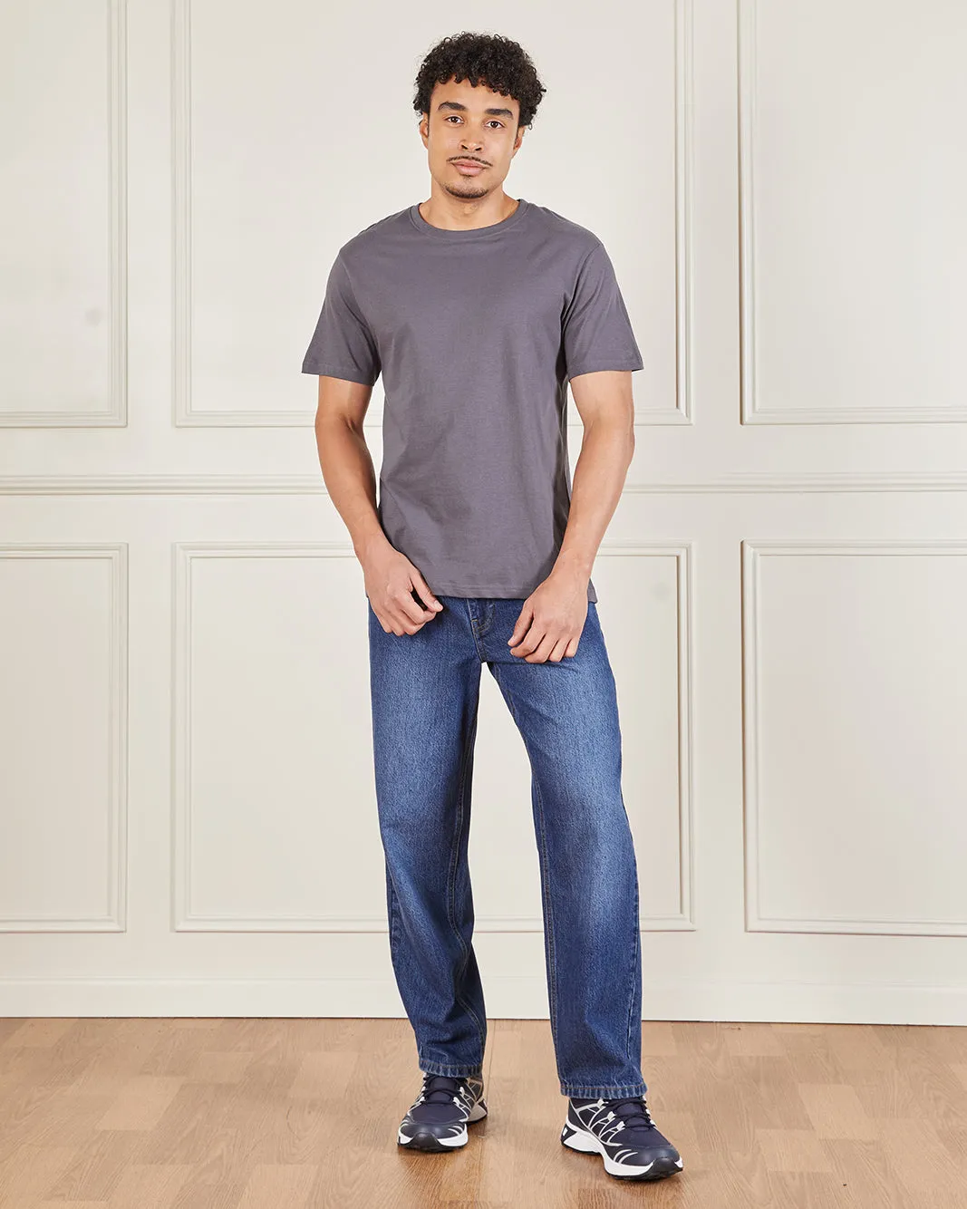 Men Grey Solid Crew Neck T-Shirt sold by Redtag product image thumbnail 2