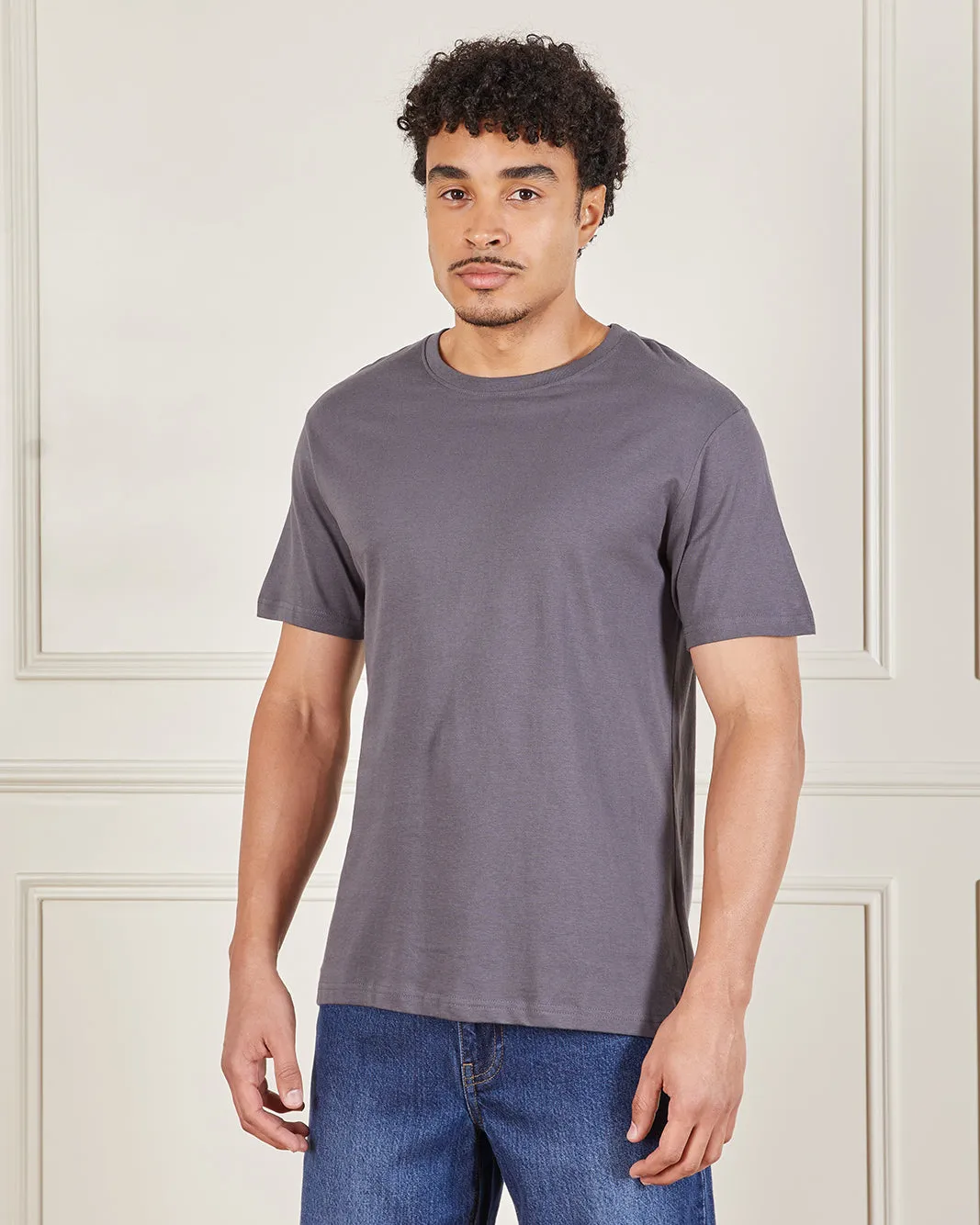 Men Grey Solid Crew Neck T-Shirt sold by Redtag