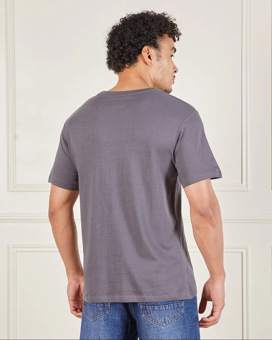 Men Grey Solid Crew Neck T-Shirt sold by Redtag product image thumbnail 3