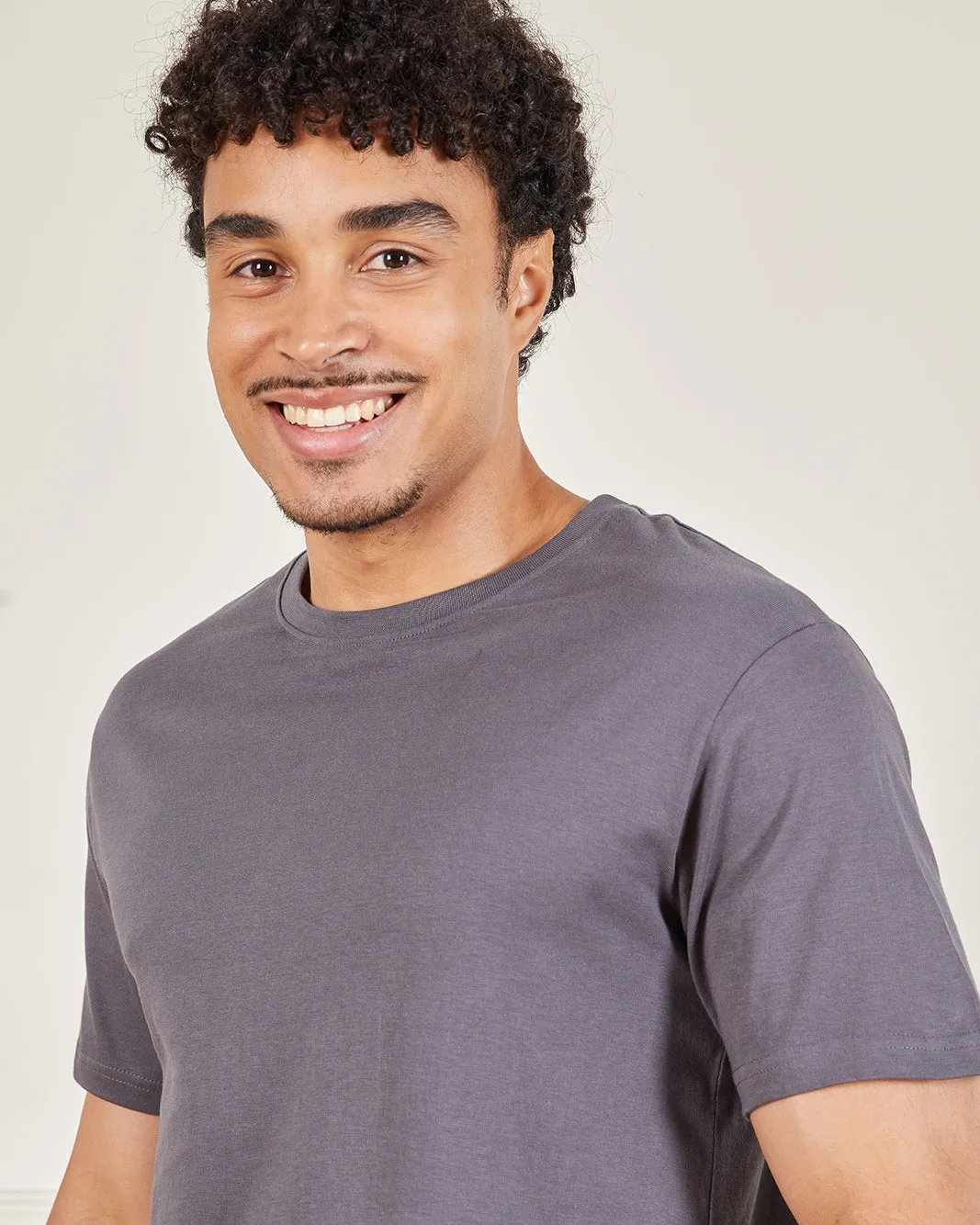 Men Grey Solid Crew Neck T-Shirt sold by Redtag product image thumbnail 4