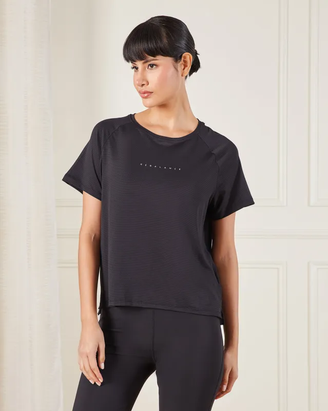 Women Black Printed Active T-Shirt sold by Redtag