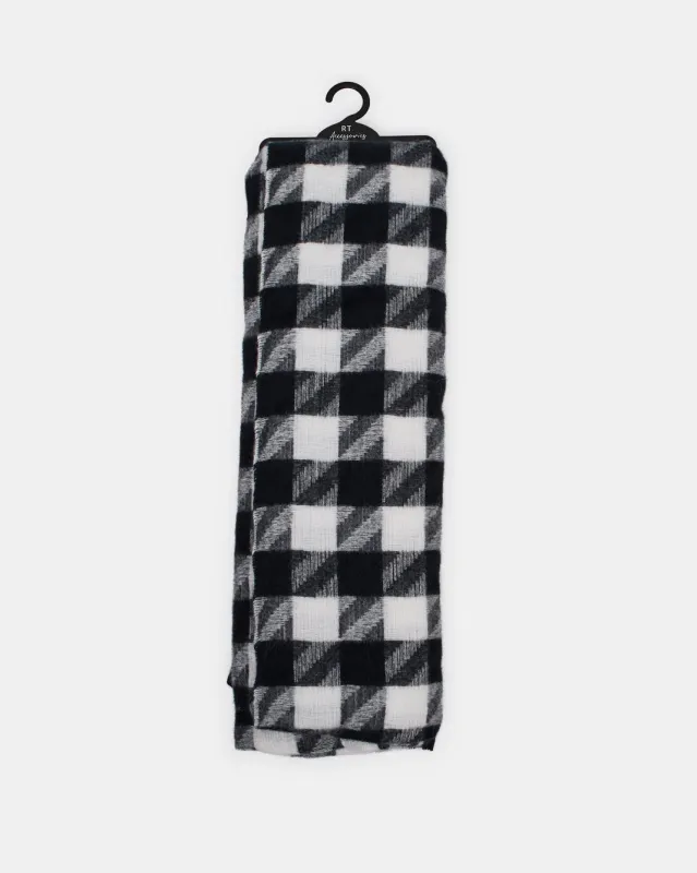 Women White And Black Checkered Knitted Blanket Scarf sold by Redtag