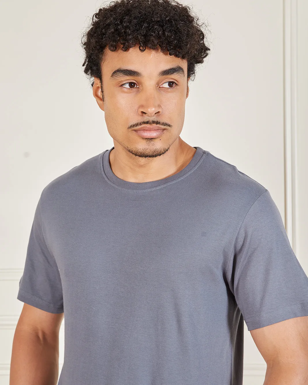 Men Grey Basic Solid T-Shirt sold by Redtag product image thumbnail 4