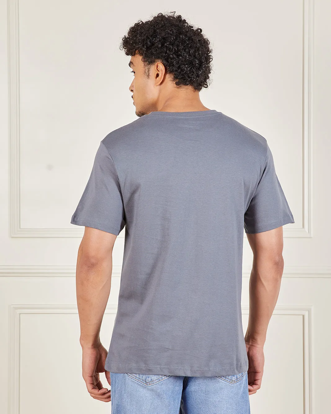 Men Grey Basic Solid T-Shirt sold by Redtag product image thumbnail 3