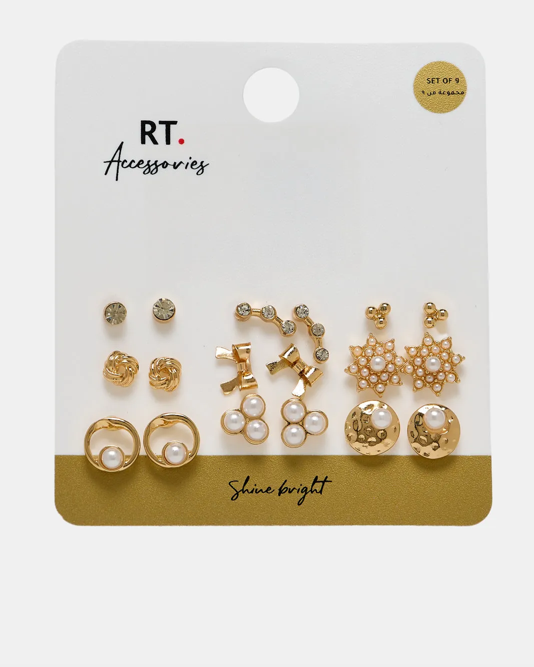 Women Gold Embellished Studs Set (9 Piece) sold by Redtag
