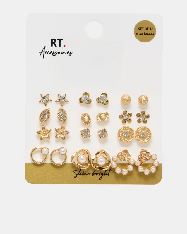 Women Gold Embellished Studs Set (12 Piece) sold by Redtag