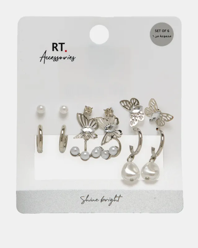 Women Silver Embellished Studs Set (6 Piece) sold by Redtag
