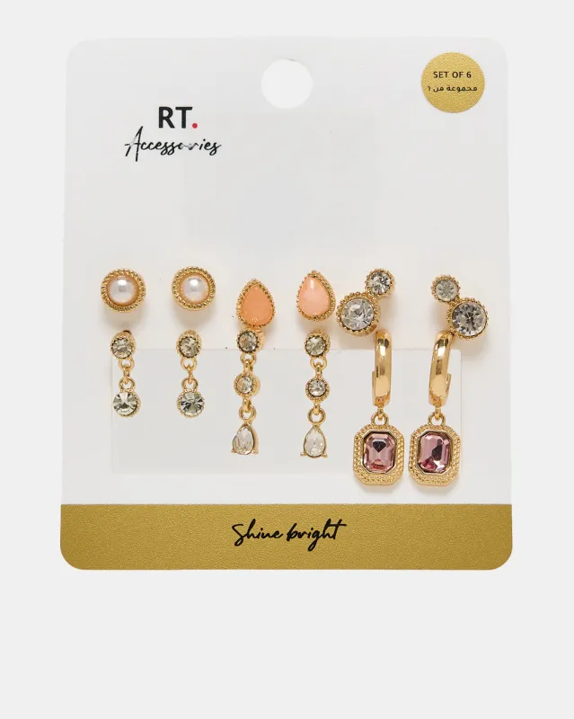 Women Gold Embellished Studs Set (6 Piece) sold by Redtag