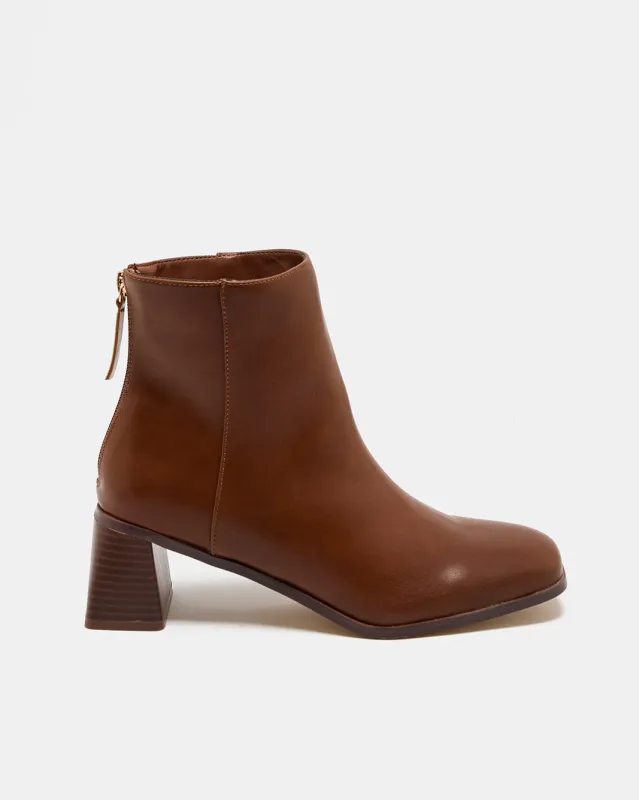 Women Brown Croc Block Heel Boot sold by Redtag