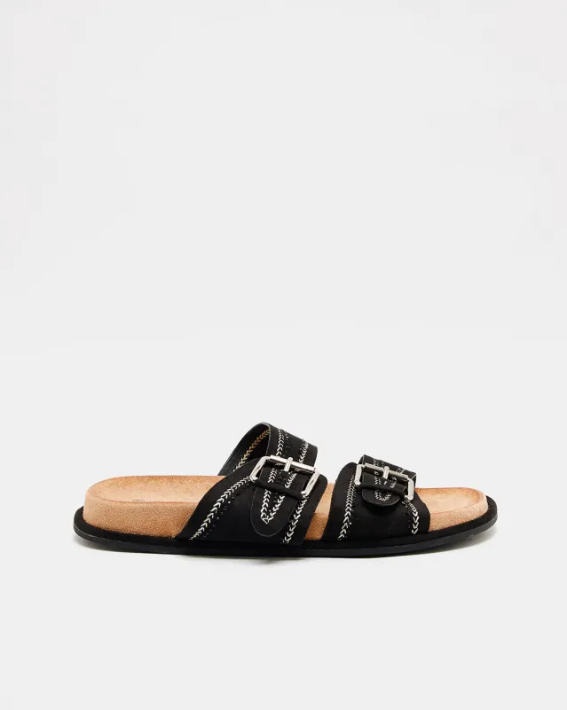 Women Black Embroidered Buckle Mule sold by Redtag