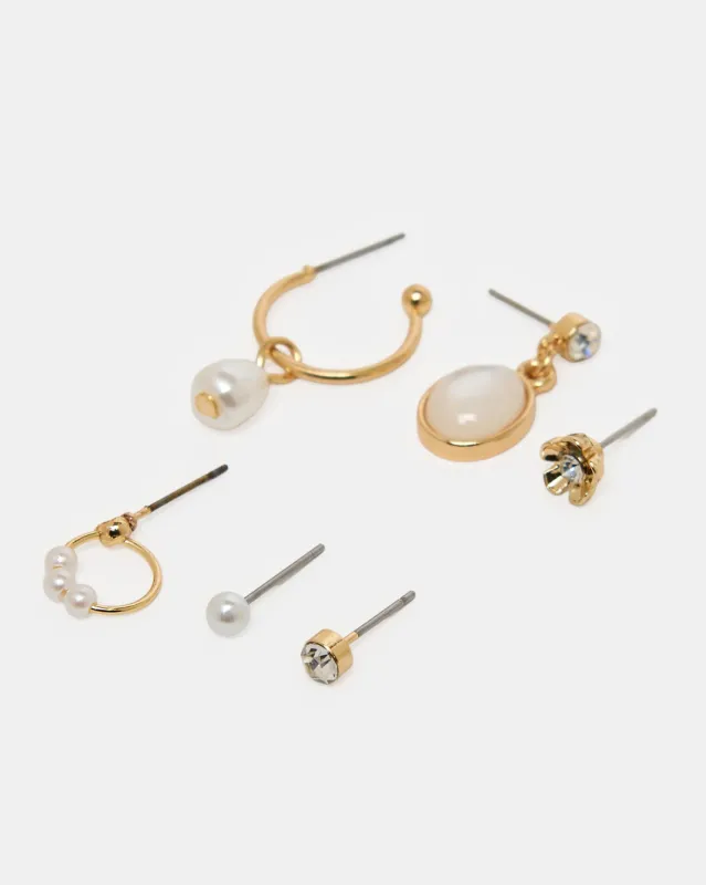 Women Gold Embellished Studs Set (6 Piece) sold by Redtag