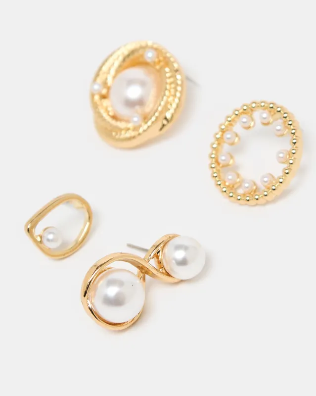 Women Gold Embellished Studs Set (4 Piece) sold by Redtag