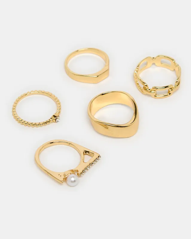 Women Gold Ring Set (5 Piece) sold by Redtag