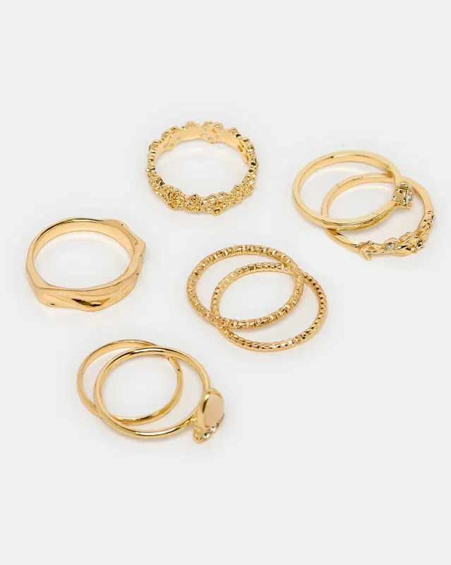 Women Gold Ring Set (8 Piece) sold by Redtag