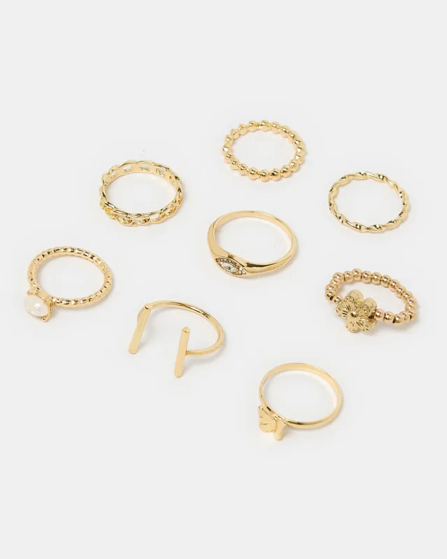 Women Gold Ring Set (9 Piece) sold by Redtag