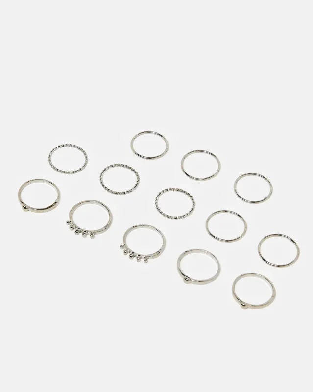 Women Silver Embellished Ring Set (13 Piece) sold by Redtag