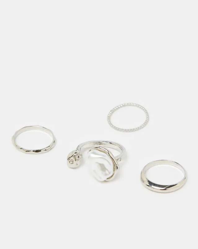 Women Silver Embellished Ring Set (4 Piece) sold by Redtag