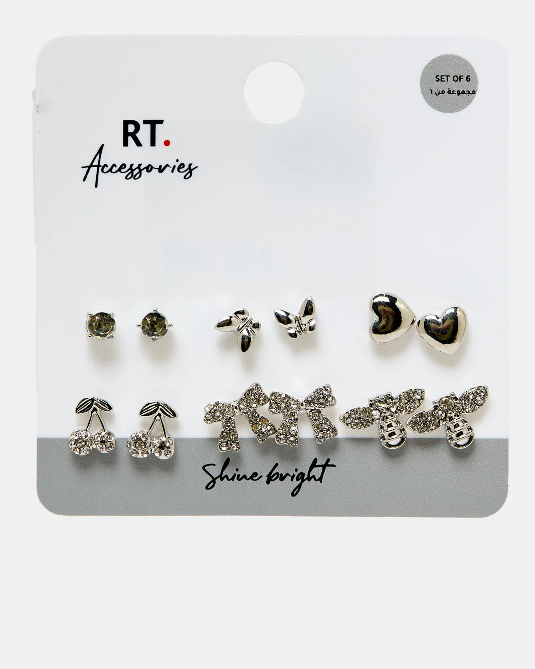 Women Silver Embellished Studs (6 Pairs) sold by Redtag