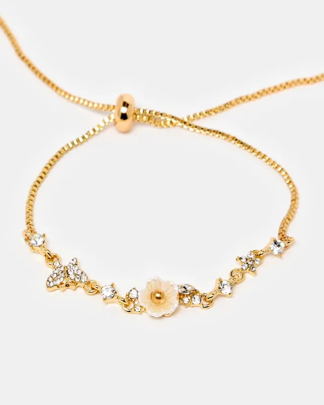 Women Gold Floral Embellished Bracelet sold by Redtag