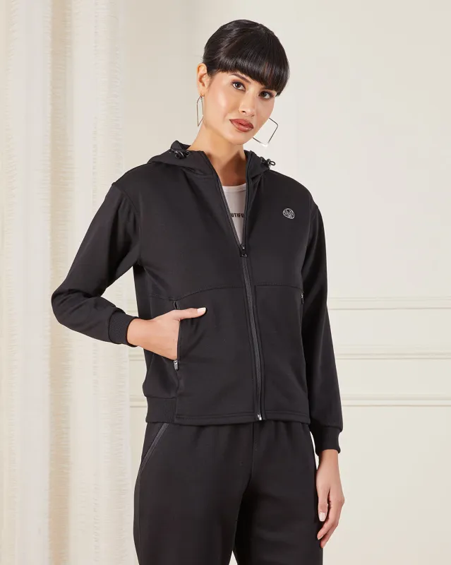 Women Black Hooded Active Sweatshirt sold by Redtag