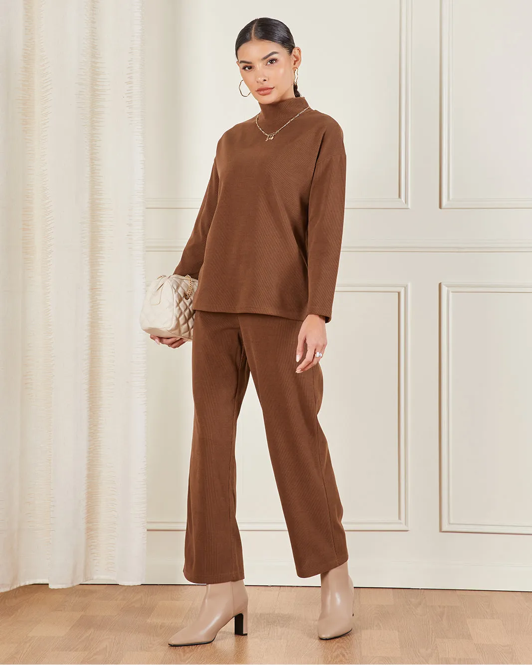 Women Brown Knitted Wide Leg Trousers sold by Redtag product image thumbnail 2