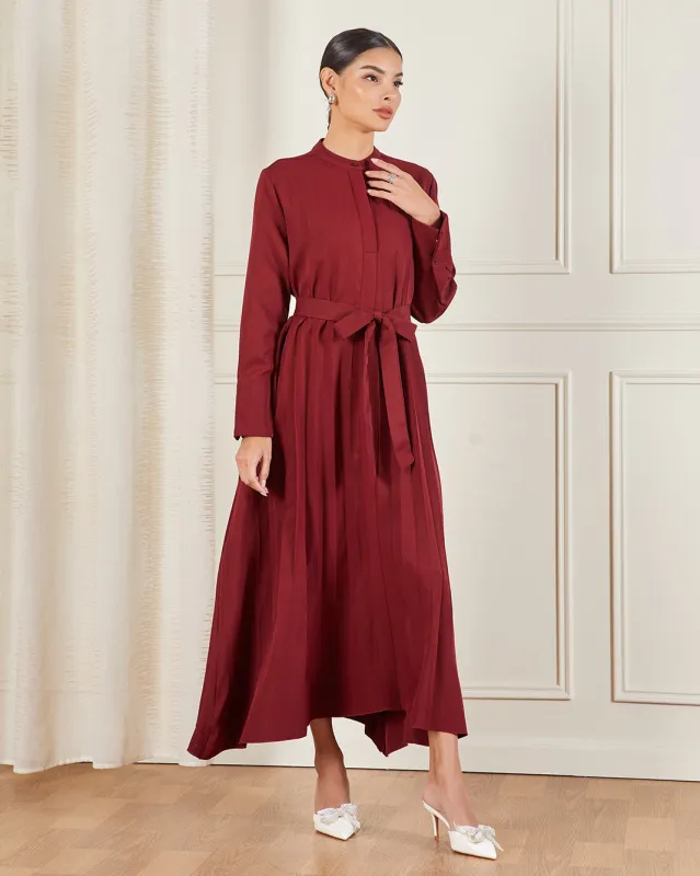 Women Burgundy Pleated Maxi Dress sold by Redtag