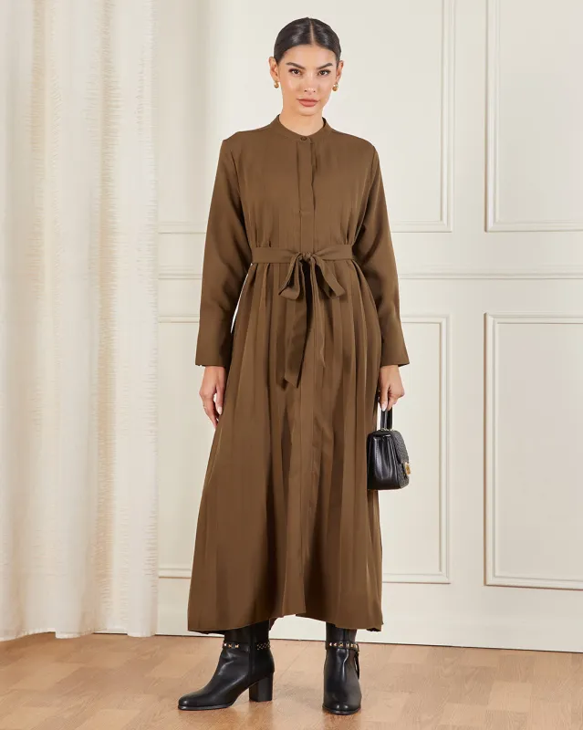 Women Brown Pleated Maxi Dress sold by Redtag