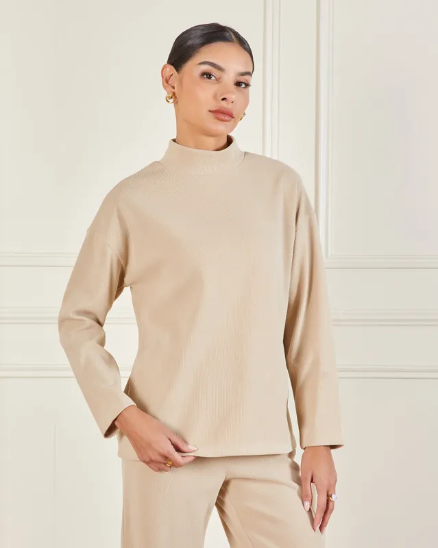 Womne Beige Knitted High Neck Pullover sold by Redtag