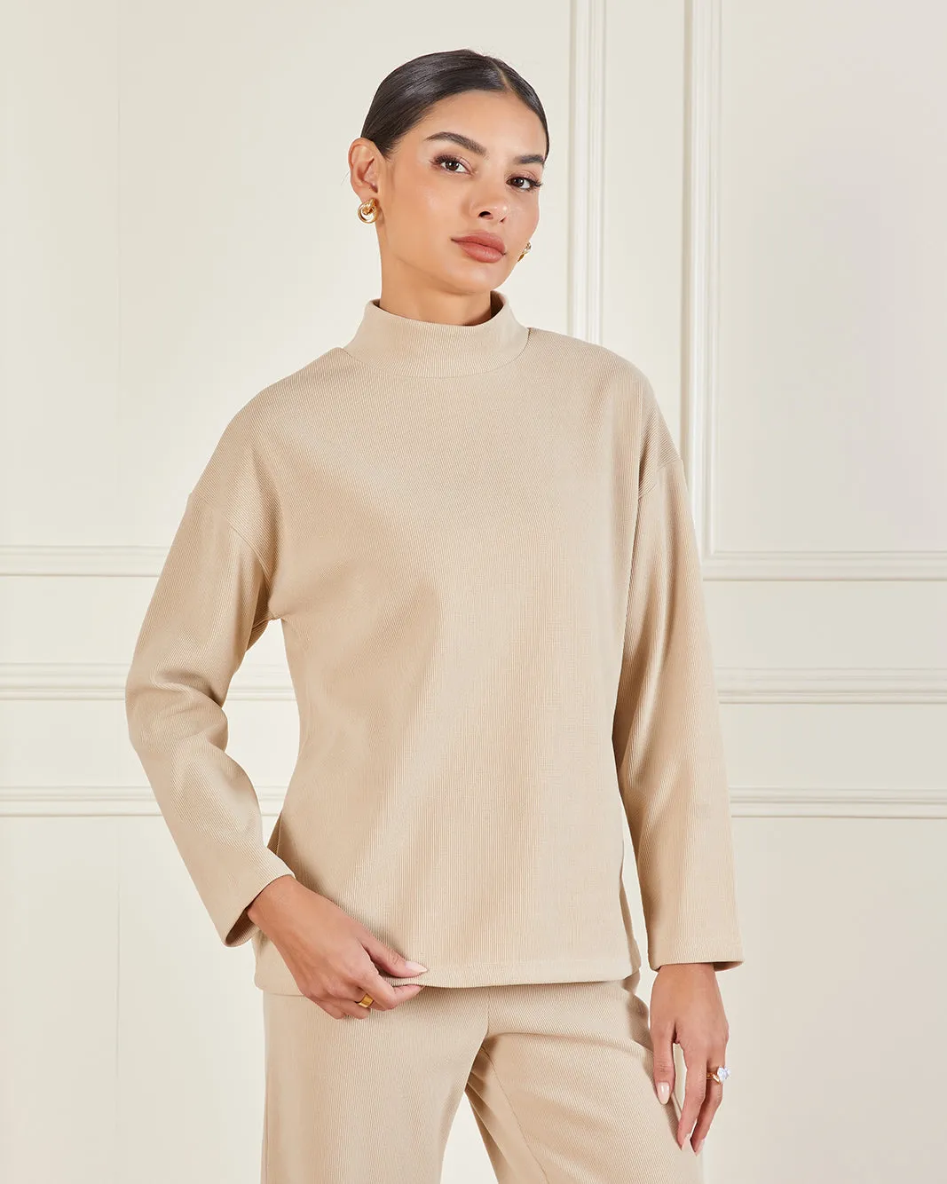 Womne Beige Knitted High Neck Pullover sold by Redtag