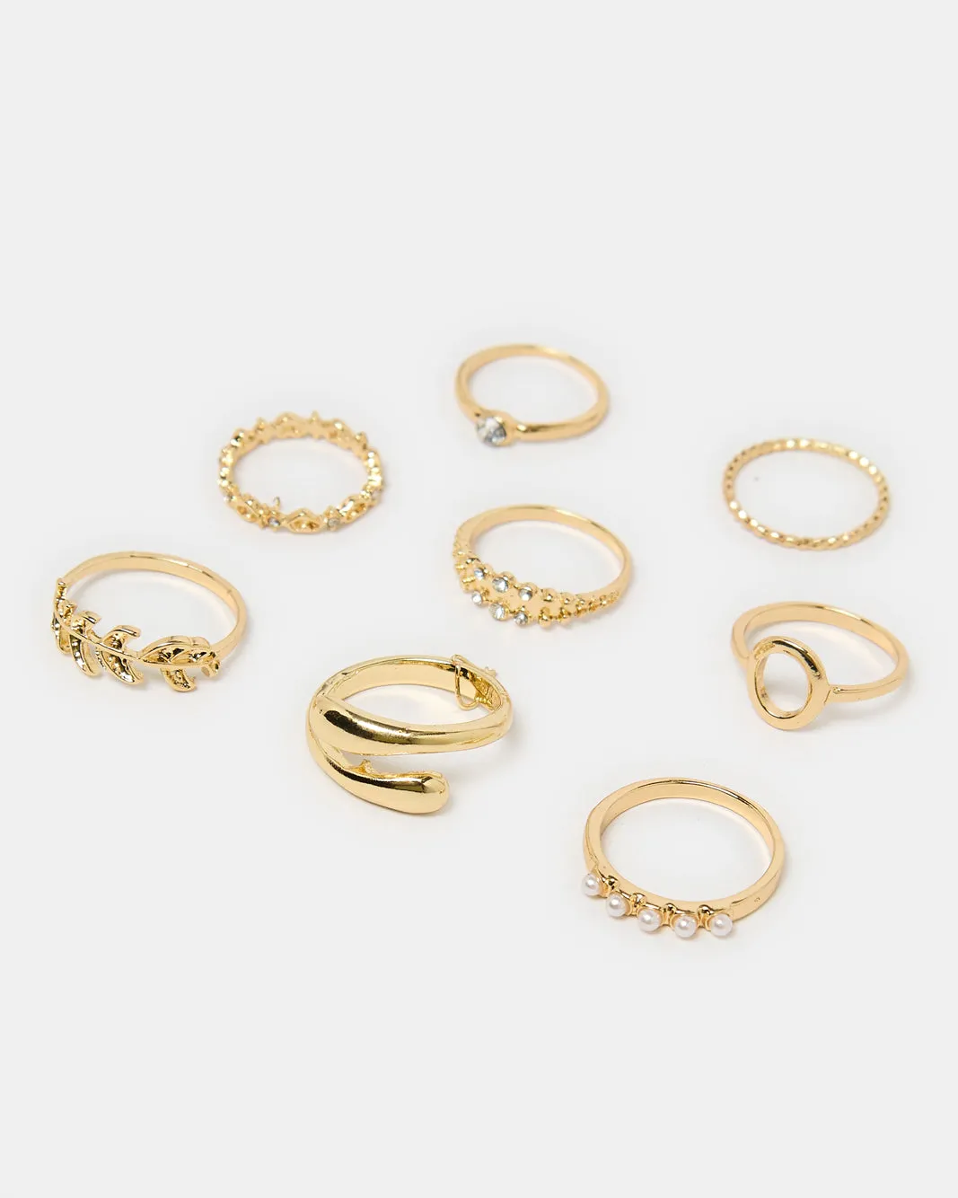 Women Gold Embellished Ring Set (Pack of 8) sold by Redtag