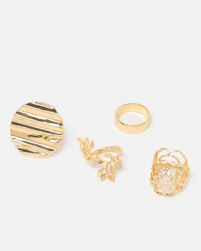 Women Gold Embellished Ring Set (Pack of 4) sold by Redtag