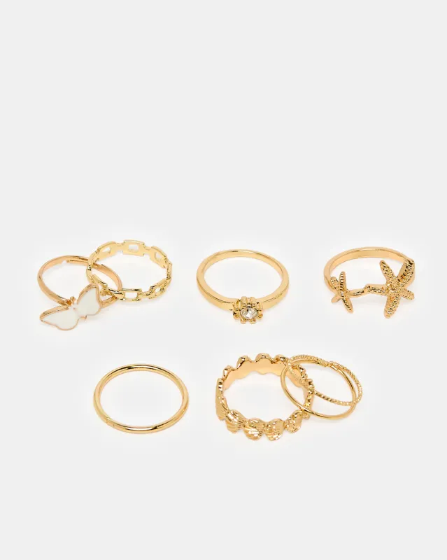 Women Gold Embellished Ring Set (Pack of 7) sold by Redtag