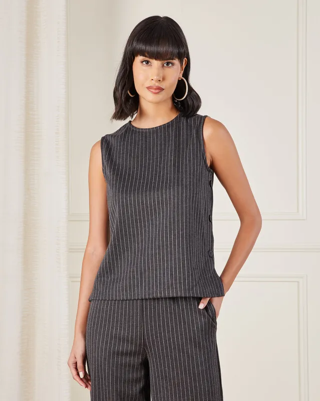 Women Charcoal Striped Top sold by Redtag