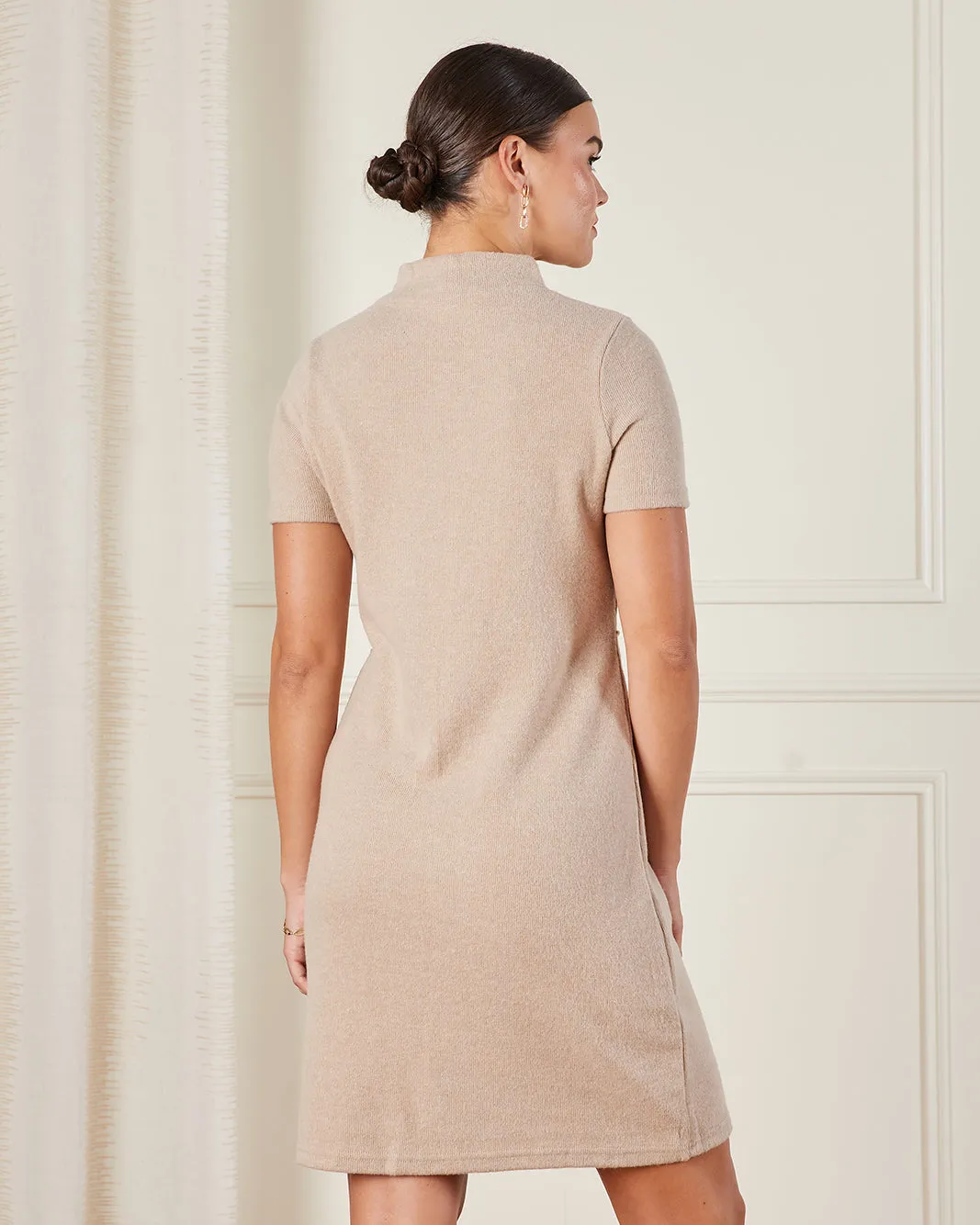 Women Beige High Neck Detailed Knit Dress sold by Redtag product image thumbnail 3
