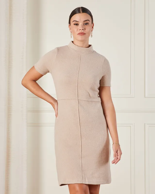 Women Beige High Neck Detailed Knit Dress sold by Redtag