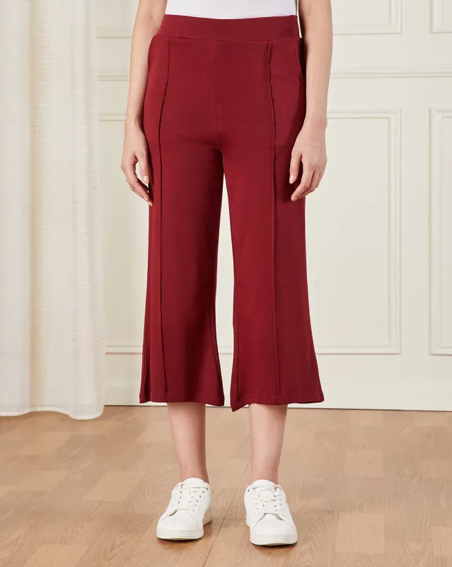 Women Burgundy Cropped Leggings sold by Redtag