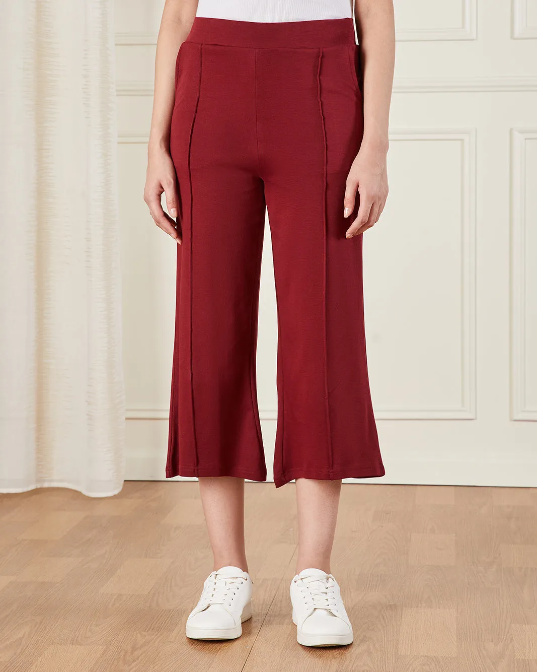 Women Burgundy Cropped Leggings sold by Redtag