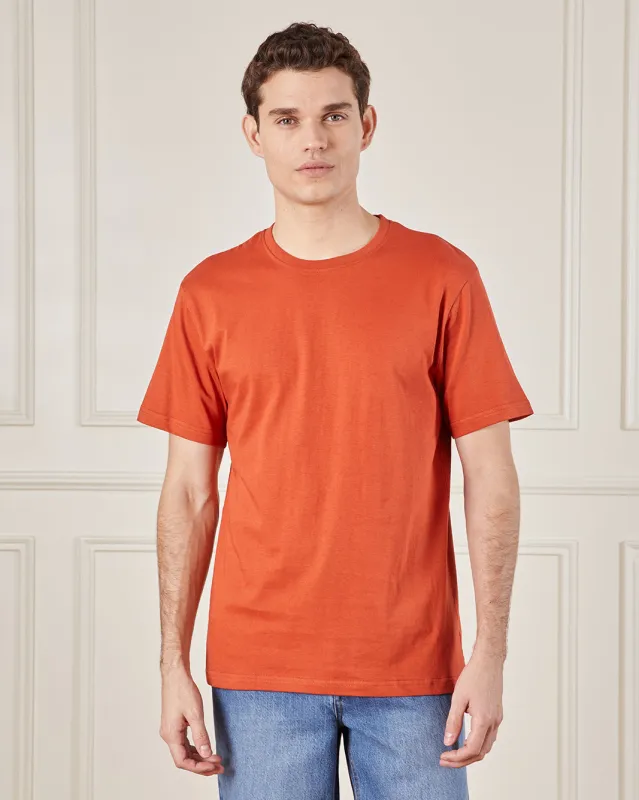 Men Orange Basic Solid T-Shirt sold by Redtag