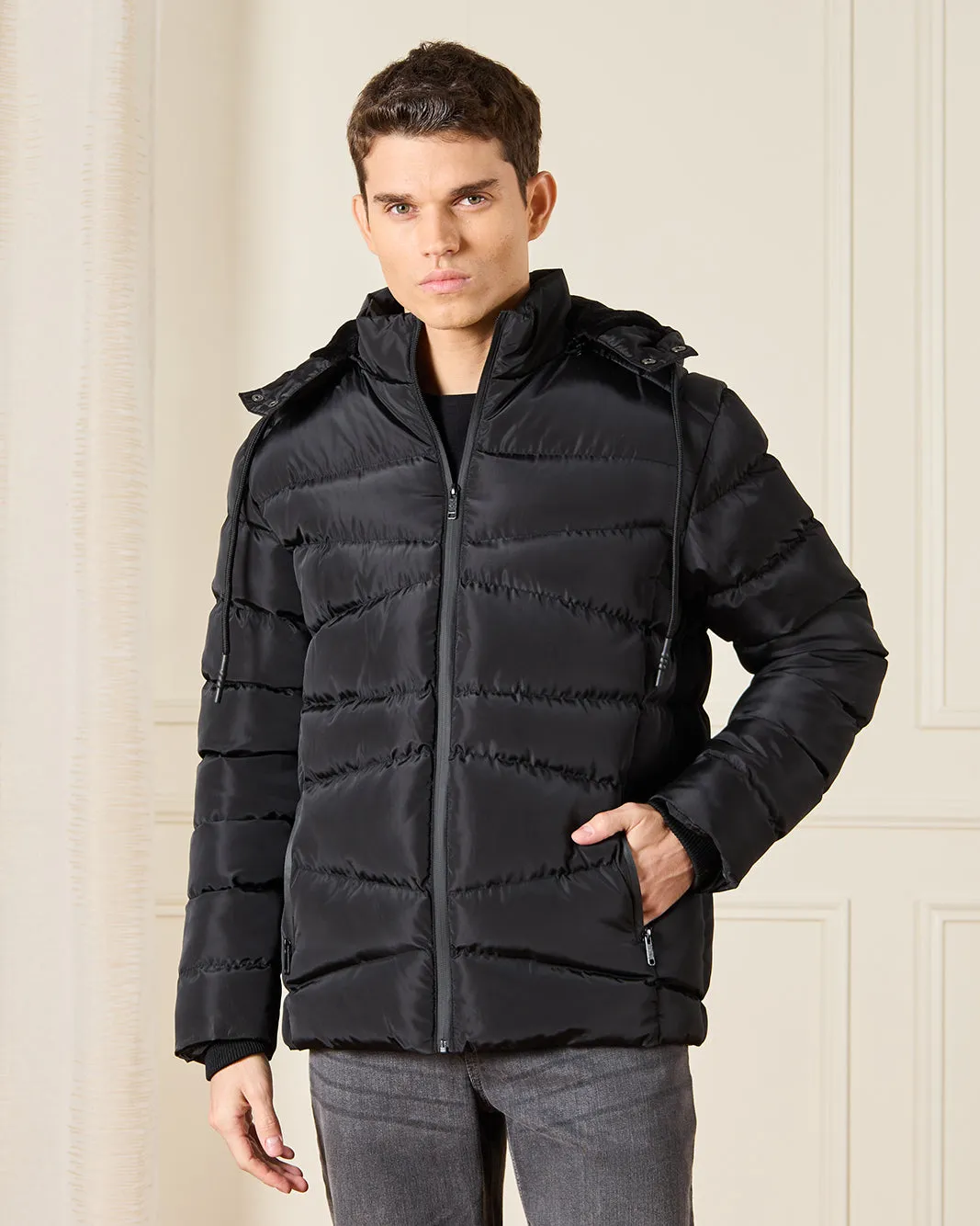 Men Black Heavy Parka Jacket sold by Redtag