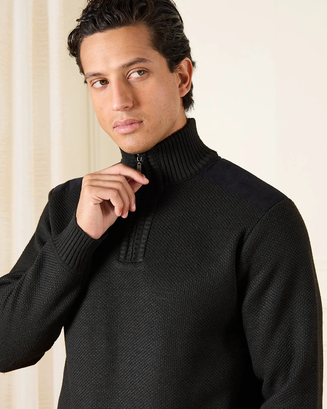 Men Black Half Zipper Sweatshirt sold by Redtag product image thumbnail 4