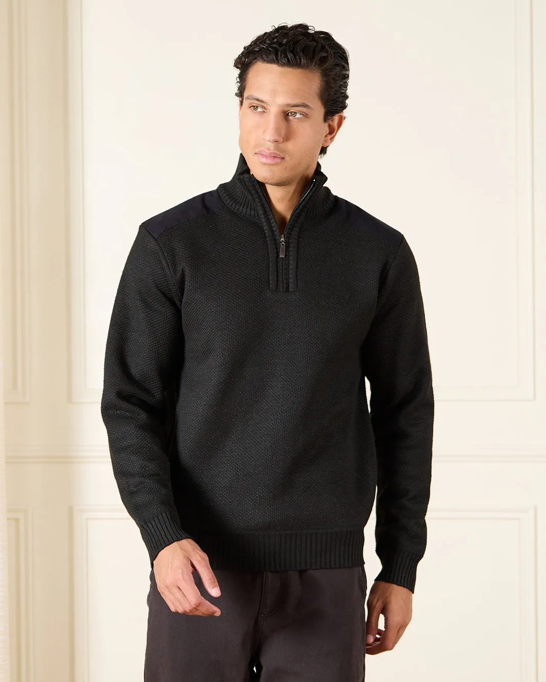 Men Black Half Zipper Sweatshirt sold by Redtag