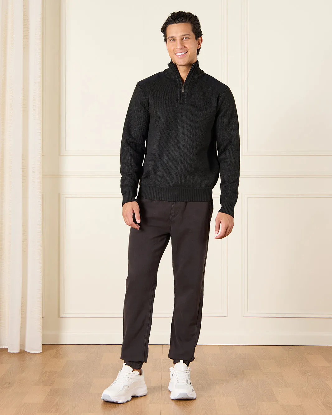 Men Black Half Zipper Sweatshirt sold by Redtag product image thumbnail 2