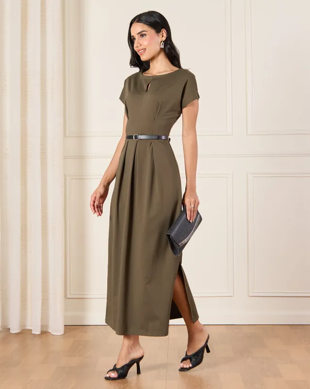Women Olive Pleat Detailed  Dress sold by Redtag