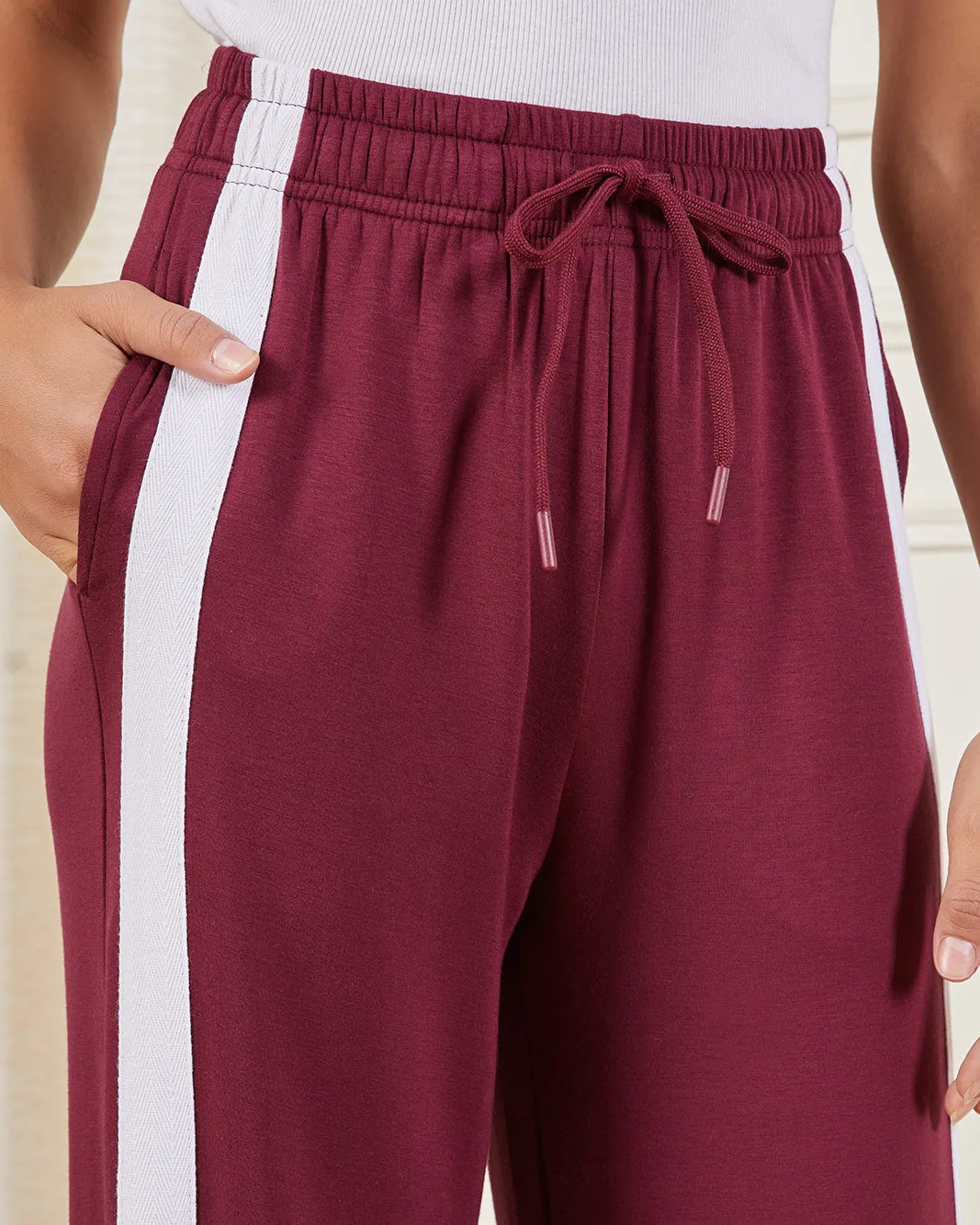 Women Burgundy Sidetape Detail Active Pant sold by Redtag product image thumbnail 4
