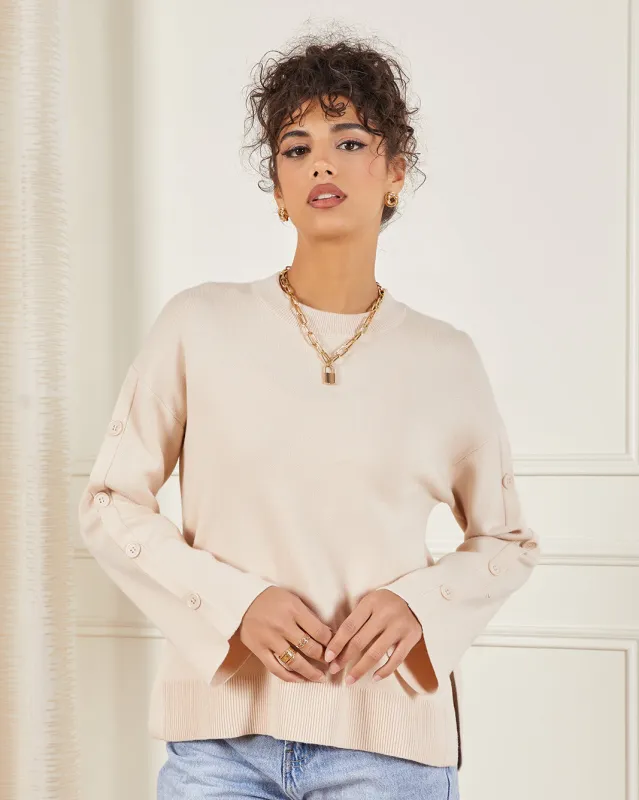 Women Beige Button Detail Sweater sold by Redtag