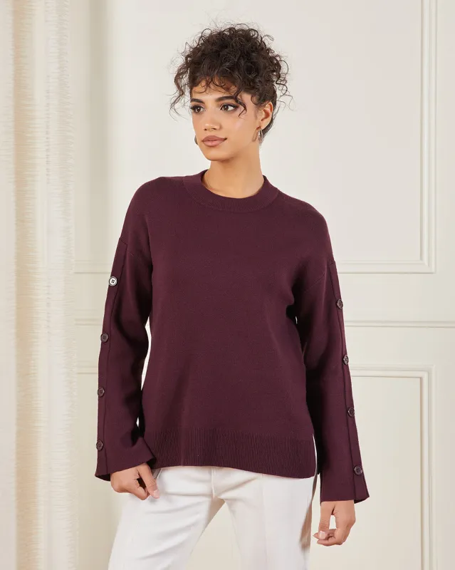 Women Purple Button Detailed Drop Shoulder Knit Top sold by Redtag