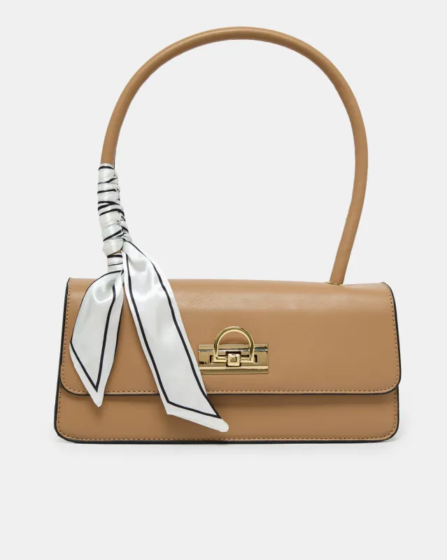 Women Beige Shoulder Bag With Scarf sold by Redtag