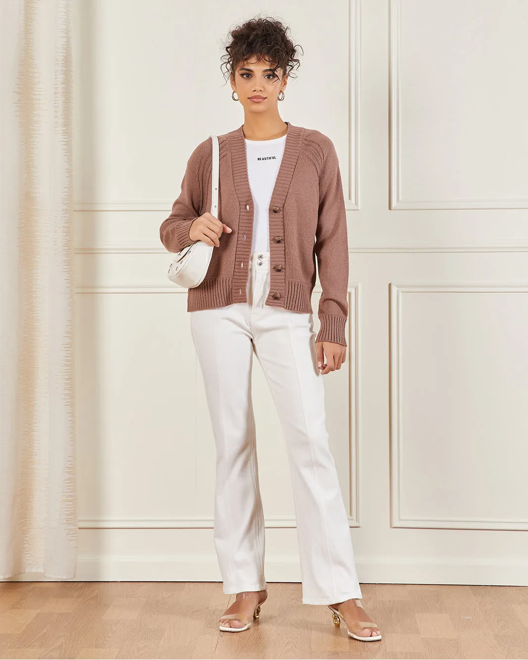 Women Brown Button Front Knit Cardigan sold by Redtag product image thumbnail 2