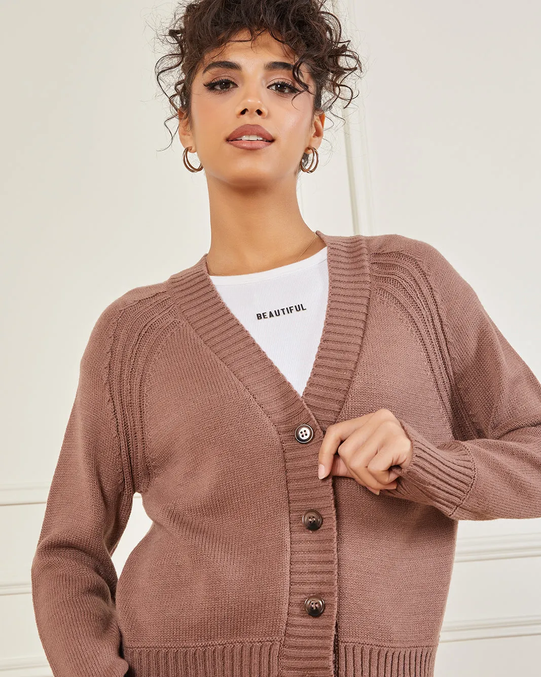 Women Brown Button Front Knit Cardigan sold by Redtag product image thumbnail 4